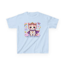 Load image into Gallery viewer, Empowering Kids Tee, Cute Cat Design, Girls Can Do Anything T-Shirt, Fun Gift for Birthdays, Encouraging Apparel