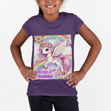 Load image into Gallery viewer, Magical Unicorn Kids Tee: Girls Can Do Anything Rainbow Shirt