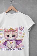 Load image into Gallery viewer, Girls Can Do Anything Kids Tee Empowering Cute Cat Gamer Shirt
